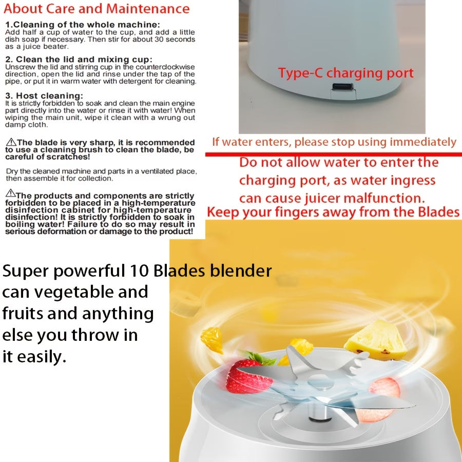 Portable Rechargeable Fruit Juicer & Blender – Mini Personal Smoothie Maker