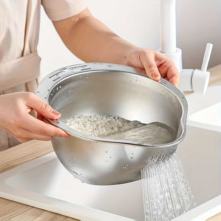 Stainless Steel Rice & Grain Washing Bowl – Multi-Function Strainer